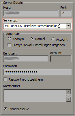 Verschlüsselte Verbindung in Filezilla