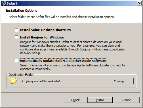 Screenshot: Installation ohne Updater