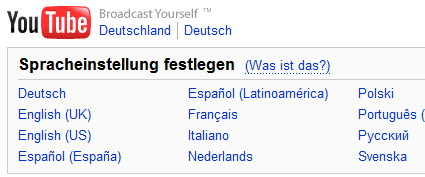 Youtube: Sprachauswahl