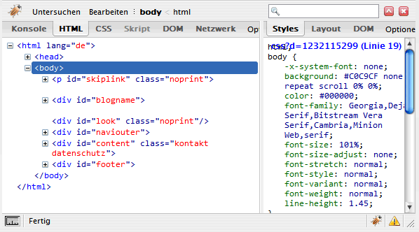 Firebug mit Consolas Firebug mit Consolas