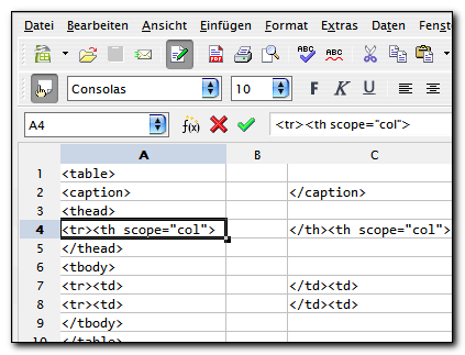 HTML-Tabelle in OpenOffice Calc HTML-Tabelle in OpenOffice Calc