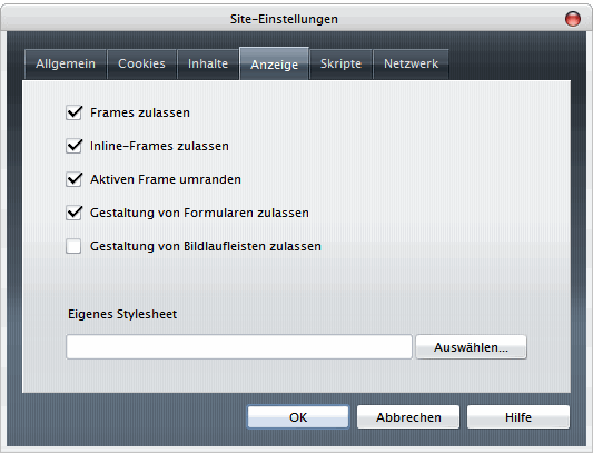 Site-Einstellungen in Opera Site-Einstellungen in Opera