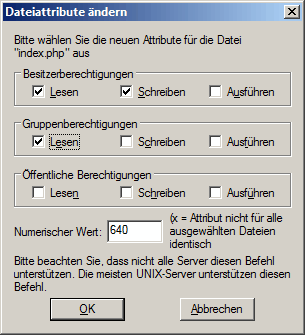 Filezilla: chmod 640